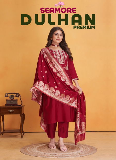 Dulhan By Seamore Roman Silk Embroidery Kurti With Bottom Dupatta Exporters In India Catalog